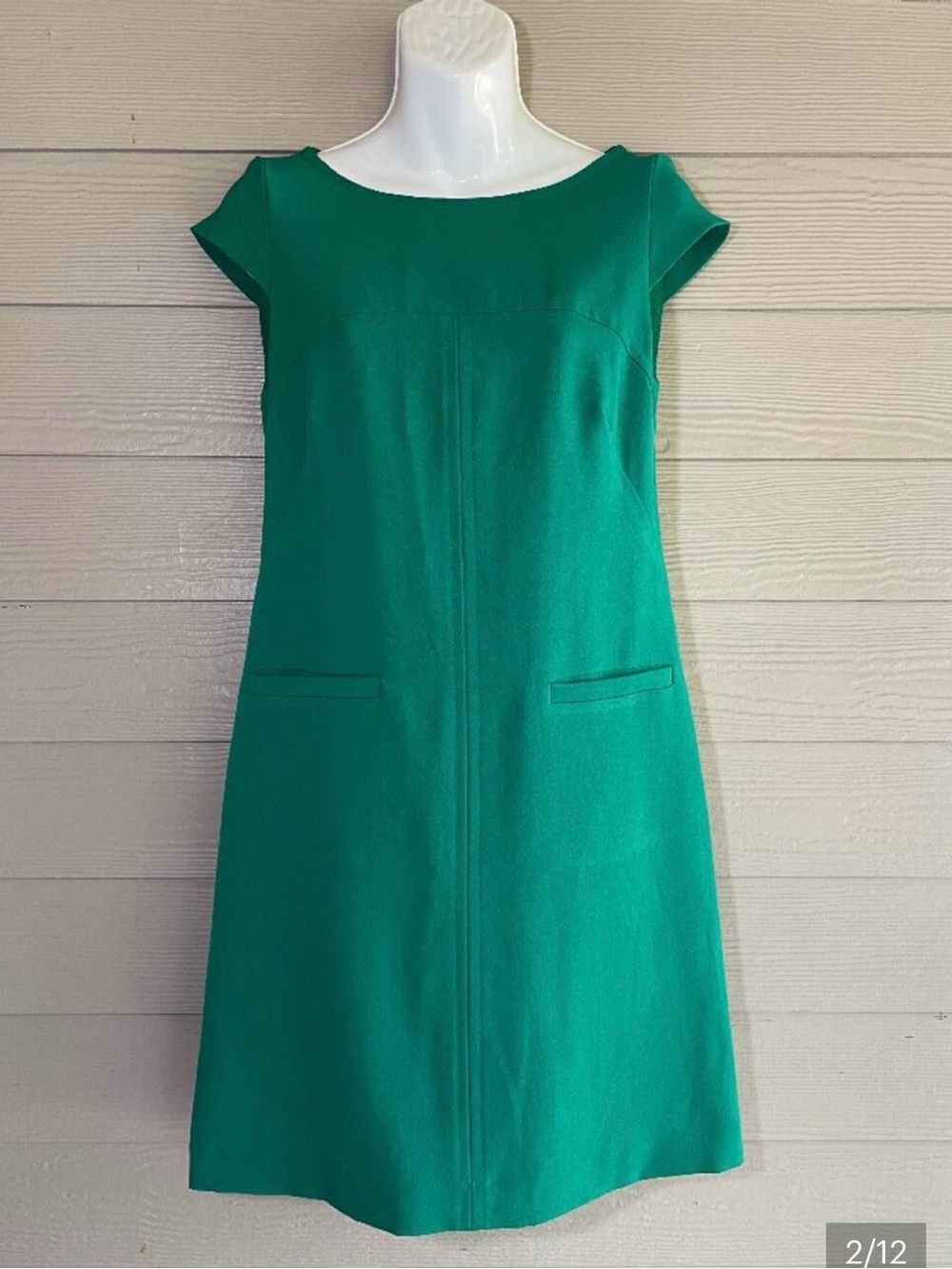 Vince Camuto Emerald Green Shift Trapeze Dress Gold Zip Size 8
